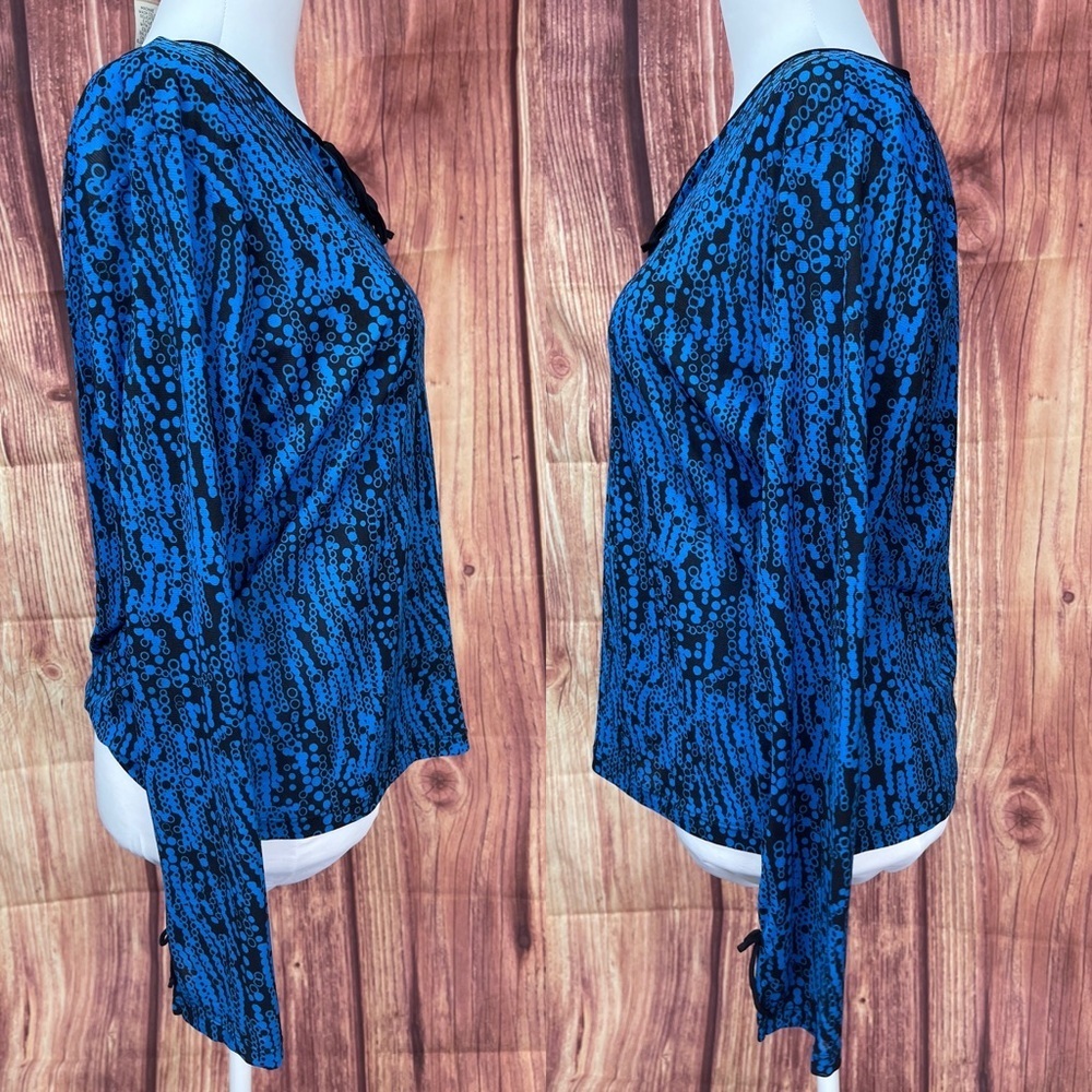 2 I.E. relaxed blue purple black long sleeve lightweight nylon women’s blouse M - Picture 5 of 17
